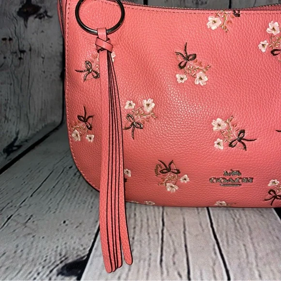 Rare! Coach Sutton Pink Leather Floral Crossbody Bag (Style #55373) - Picture 15 of 17